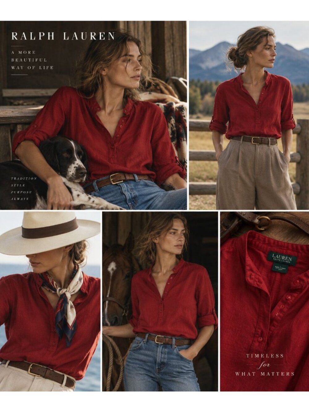 Lauren Ralph Lauren Womens Red 100% Linen Henley Tunic Top XL Roll-Tab Sleeves